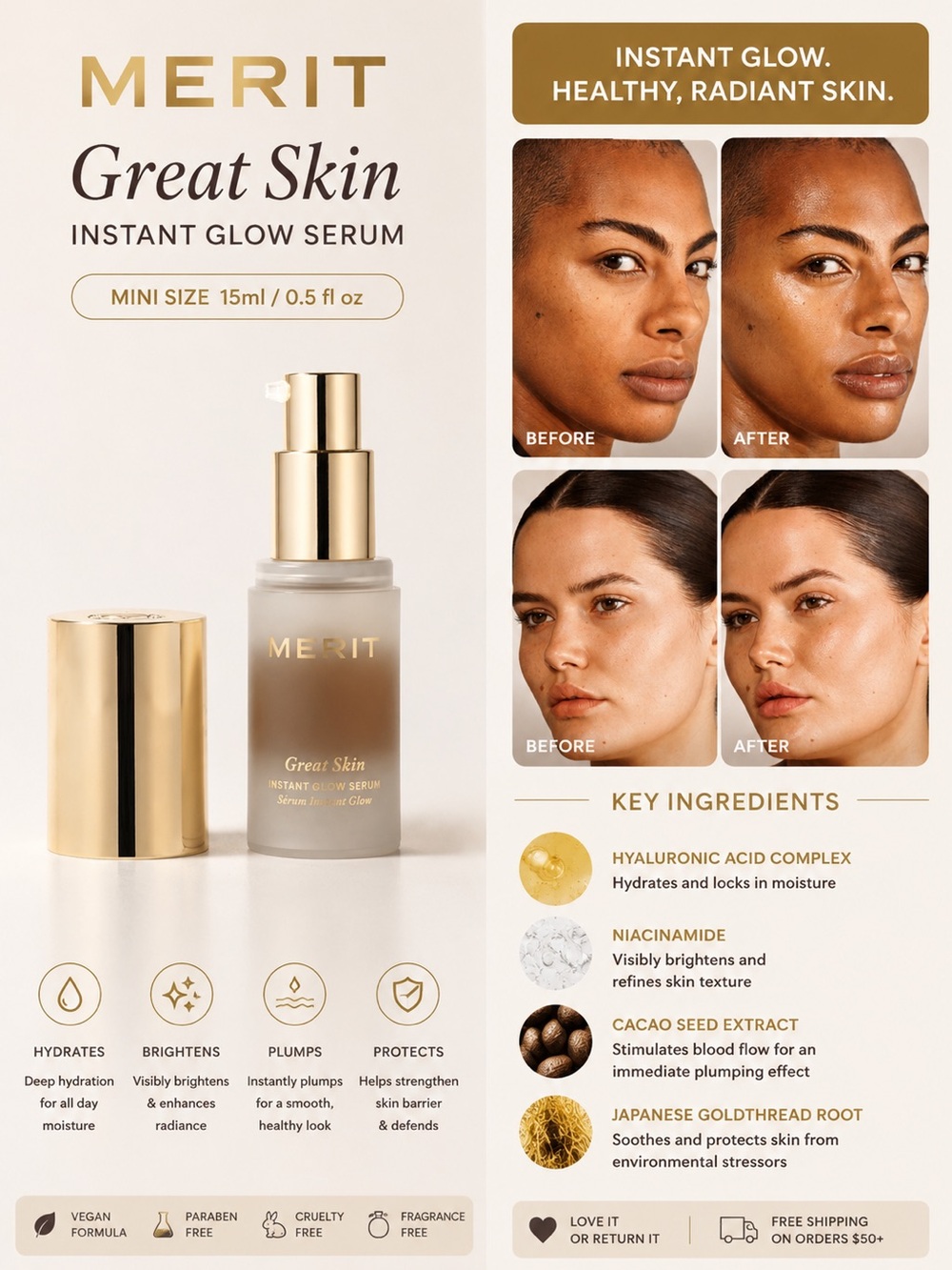 MERIT Great Skin Instant Glow Serum Mini Size 15ml